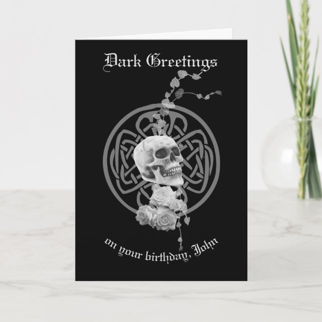 Skull on Celtic knotwork birthday Card (Front)