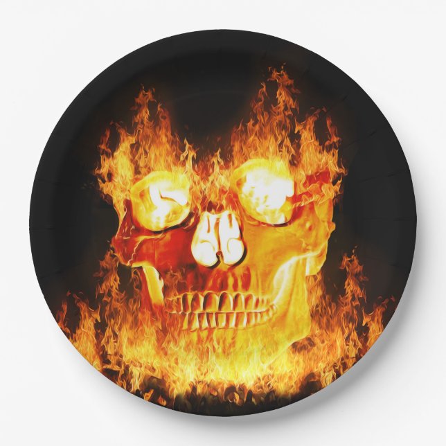 Skull on Fire Paper Plate (Front)