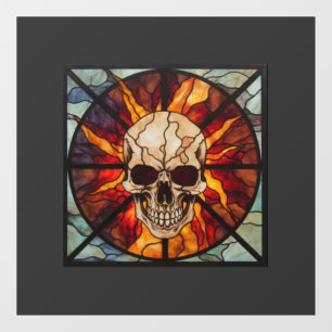 Skull on fire, stained glass, flaming window cling