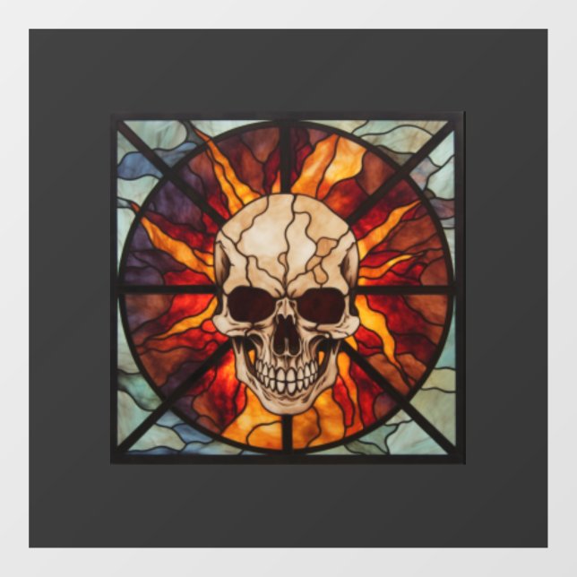 Skull on fire, stained glass, flaming window cling (Sheet)