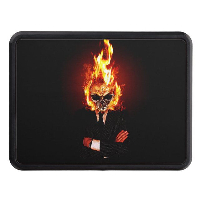 Skull on fire trailer hitch cover (Front)