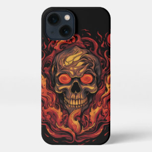 Skull on fire, vintage designe, Flaming Skull iPhone 13 Case