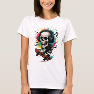 Skull on Skates with Headphones – Music & Color Sp T-Shirt