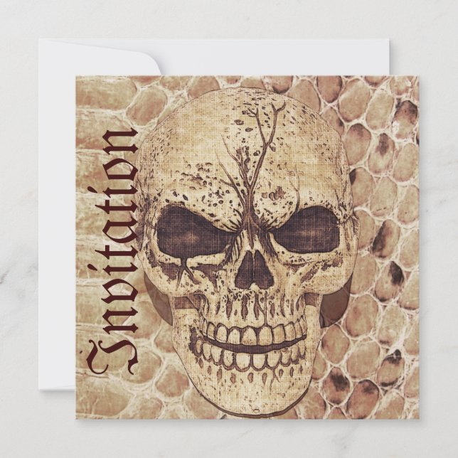 skull on snakeskin halloween invitation (Front)