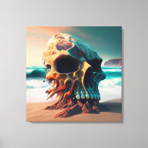 Skull on the beach canvas print