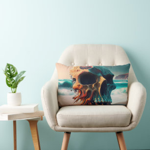 Skull on the beach lumbar pillow