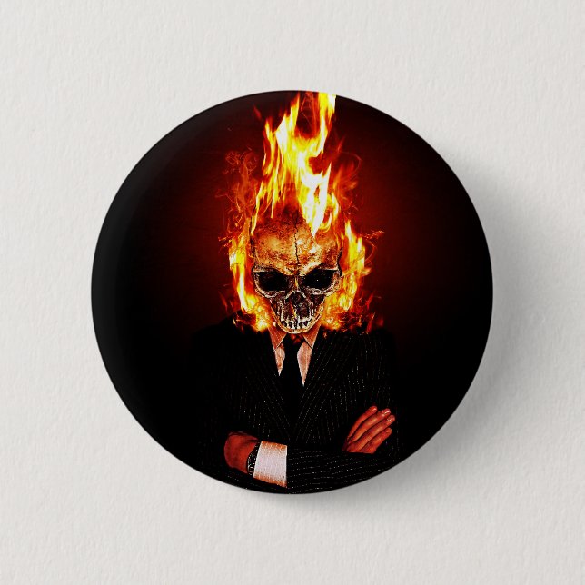 Skull one fire 2 inch round button (Front)