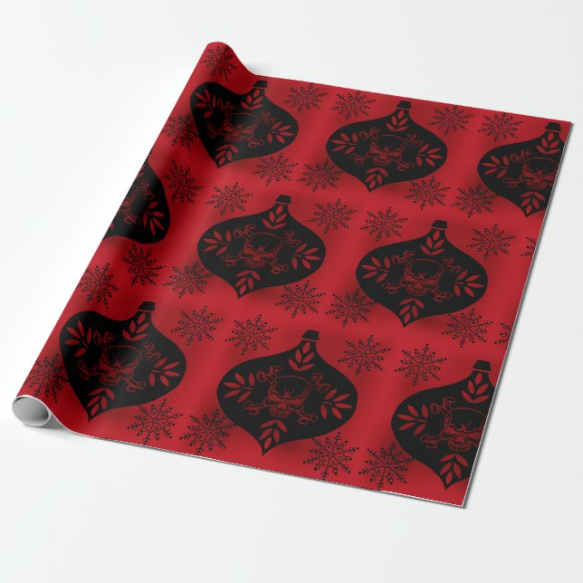 Skull Ornament Red and Black Wrapping Paper (Unrolled)
