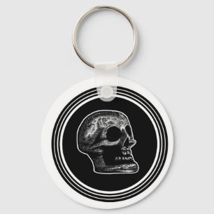 SKULL - Oval Black & White Keychain