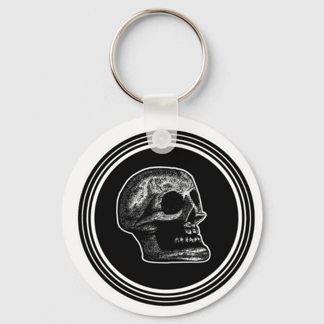 SKULL - Oval Black & White Keychain (Front)