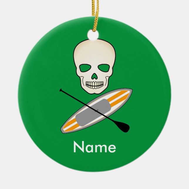 Skull & Paddleboard Ceramic Ornament (Front)