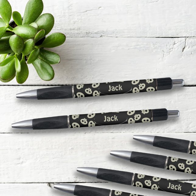 Skull Pattern Black Personalized Pens (Add your name to these cute skull pattern pens!)