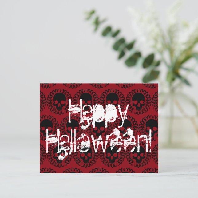 Skull Pattern Boo! Pick Any Color Happy Halloween Postcard (Standing Front)