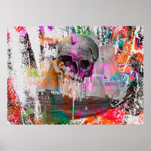 skull pattern. colourful effects ship skull abstra poster