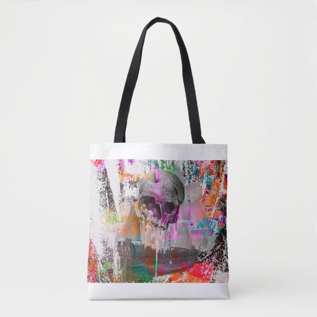 skull pattern. colourful effects ship skull abstra tote bag (Front)