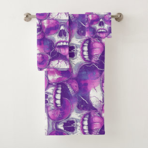 Skull Pattern Design with Purple Sunglasses Bath Towel Set