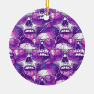 Skull Pattern Design with Purple Sunglasses Ceramic Ornament