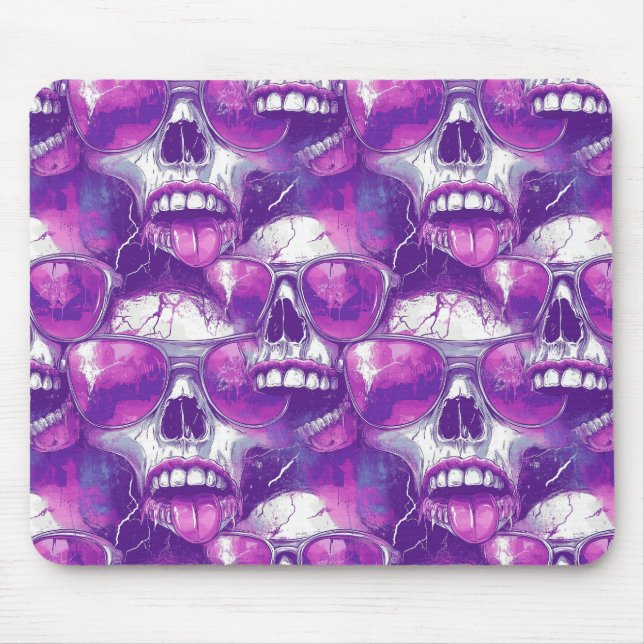 Skull Pattern Design with Purple Sunglasses Mouse Pad (Front)