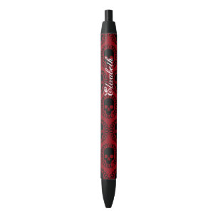Skull Pattern Elegant Fun Halloween Goth Any Colou Black Ink Pen