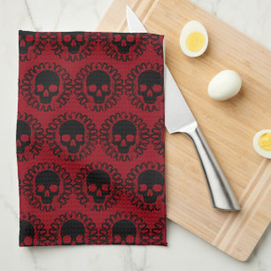 Skull Pattern Elegant Fun Halloween Goth Any Colou Kitchen Towel