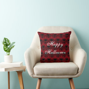 Skull Pattern Elegant Fun Halloween Goth Any Colou Throw Pillow