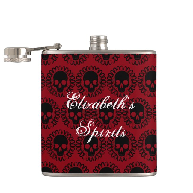 Skull Pattern Elegant Fun Halloween Goth Any Hip Flask (Opened)