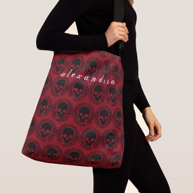Skull Pattern Halloween Punk Goth Pick Any Colour Crossbody Bag (Close Up)