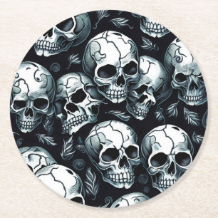 Skull Pattern Halloween themed Round Paper Coaster
