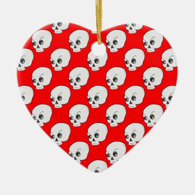 Skull Pattern On Red Background Ceramic Ornament (Front)