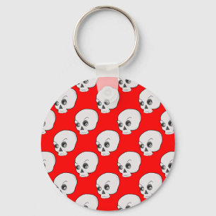 Skull Pattern On Red Background Keychain