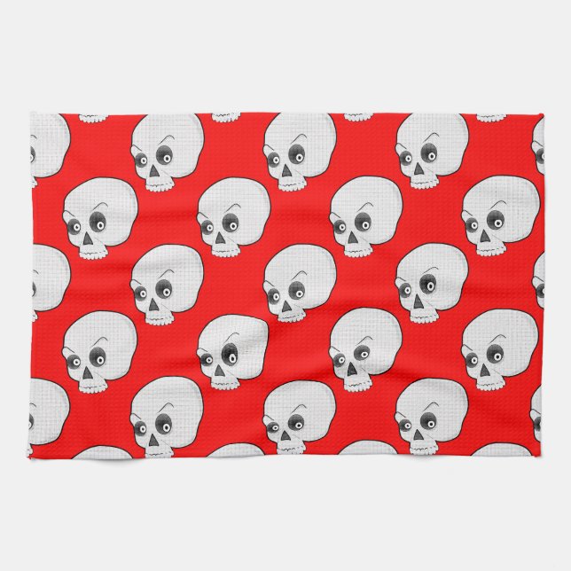 Skull Pattern On Red Background Kitchen Towel (Horizontal)