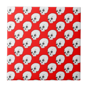 Skull Pattern On Red Background Tile