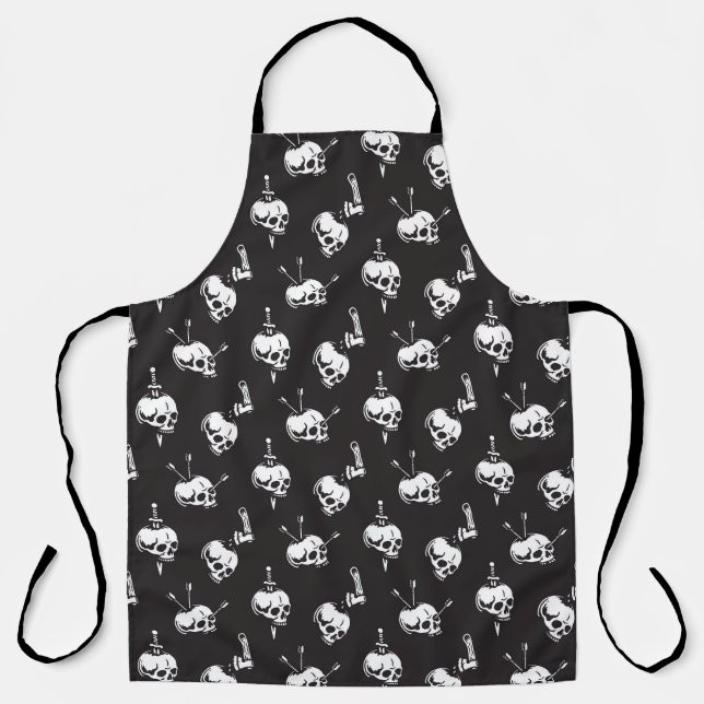 Skull Pattern with Weapons: Dark Background. Apron (Front)
