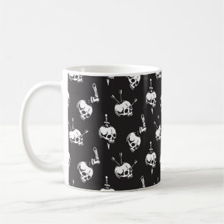 Skull Pattern with Weapons: Dark Background. Coffee Mug