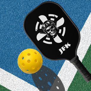 Skull Pilot & Airplane Propeller, Minimalist,Black Pickleball Paddle