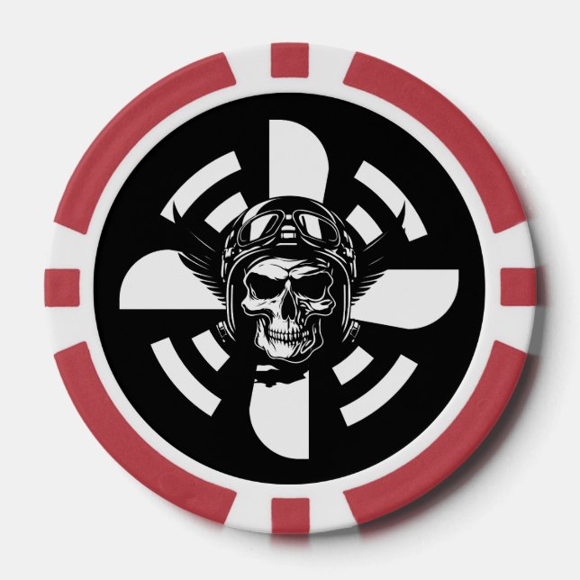 Skull Pilot & Airplane Propeller, Minimalist,Black Poker Chips (Front)