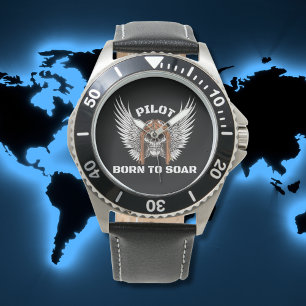 Skull Pilot and Wings “Born To Soar” Aviator  Watch