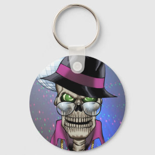 Skull Pimp with Hat, Glasses, Gold Chain and Disco Keychain