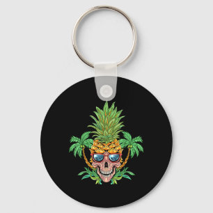Skull Pineapple Aloha Beaches Hawaiian Flowers Keychain
