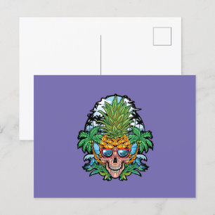 Skull Pineapple Head With Glasses And Coconut Tree Postcard