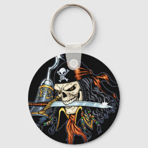 Skull Pirate with Sword and Hook by Al Rio Keychain