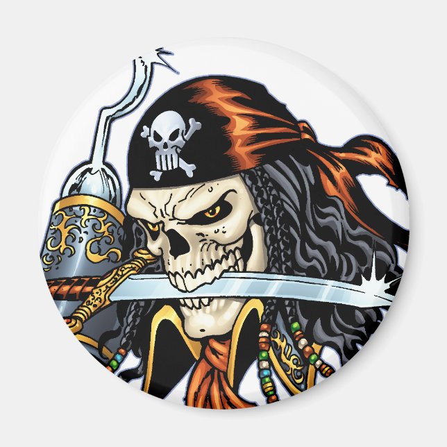Skull Pirate with Sword and Hook by Al Rio Magnet (Front)