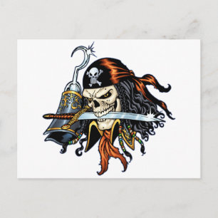 Skull Pirate with Sword and Hook by Al Rio Postcard