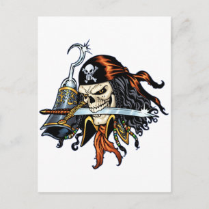 Skull Pirate with Sword and Hook by Al Rio Postcard