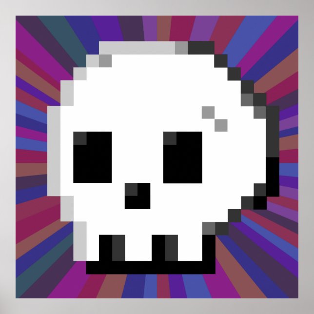 Skull pixel art 8 bit psychedelic purple Poster (Front)