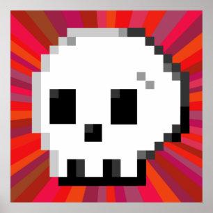 Skull pixel art 8 bit psychedelic red Poster