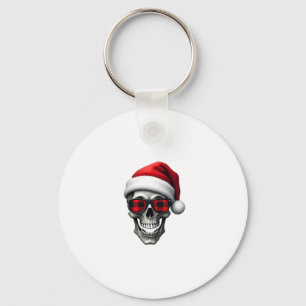 Skull Plaid Santa Hat Christmas Pajama Cool Skelet Keychain