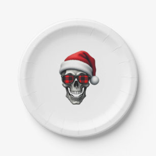 Skull Plaid Santa Hat Christmas Pajama Cool Skelet Paper Plate