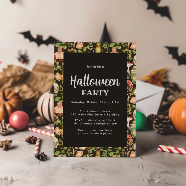 Skull Plant Mushroom Flower Abstract Halloween Invitation (Creator Uploaded)