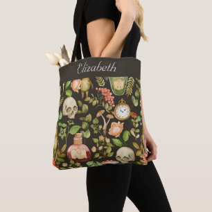 Skull Plant Mushroom Flower Abstract Halloween Tote Bag